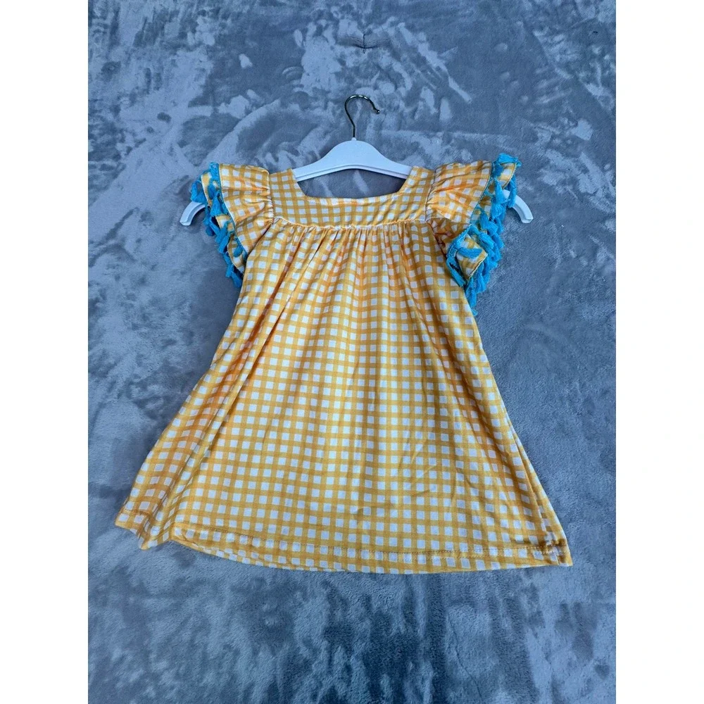 Girls XS‎ Yellow Gingham Dress Bunny Applique Tassel Sleeves Spring Easter 3T